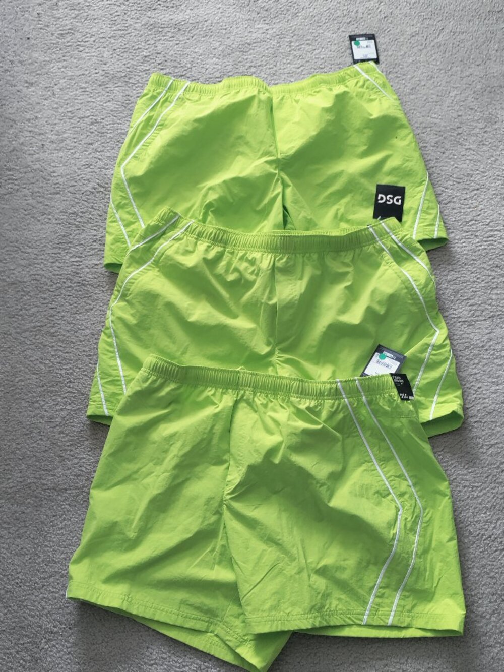 (3) DSG XL Woven Athletic Shorts Yellow Drawstring Zip Back Pocket 6" Inseam NEW